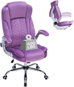 400lbs Executive Office Chair with Flip-Up Armrests, Big and Tall Computer Chair for Heavy People, Heavy Duty Ergonomic Comfy Chair, Breathable Plush Velvet(Purple)