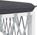 Patio Footstool with Cushion, White Woven Fabric Ottoman, Powder-Coated Steel Frame, Thickly Padded Seat for Garden Relaxation