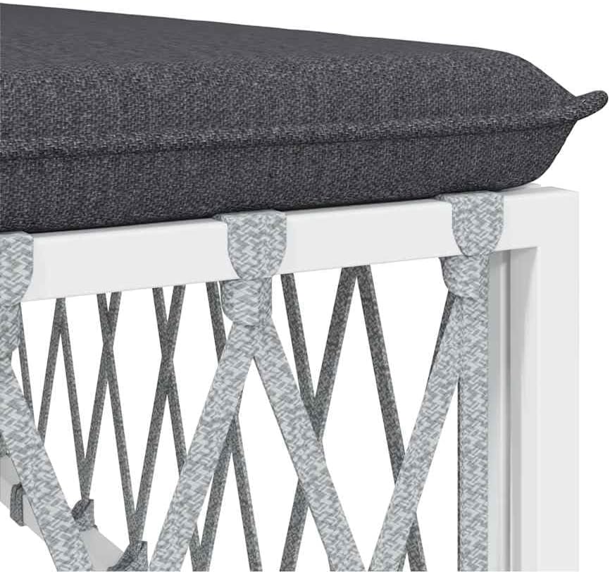 Patio Footstool with Cushion, White Woven Fabric Garden Ottoman, Powder-Coated Steel Frame, Thickly Padded Seat, Modular Design for Outdoor Lounge
