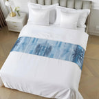 Navy Blue Palm Tree Bed Runner Scarf King Size, Coastal Tropical Trees Vintage Summer Luxury Bed Throw Runners & Scarves for Twin Full Queen King Foot of Beds, Hotel Decoration, 94"x20"