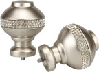 Decorative Curtain Rod Finials Luxury Rhinestones Silver Round Finials, Set of 2, Compatible with 1'' or 1-1/8'' dia curtain rod, Standalone finial pair, Silver