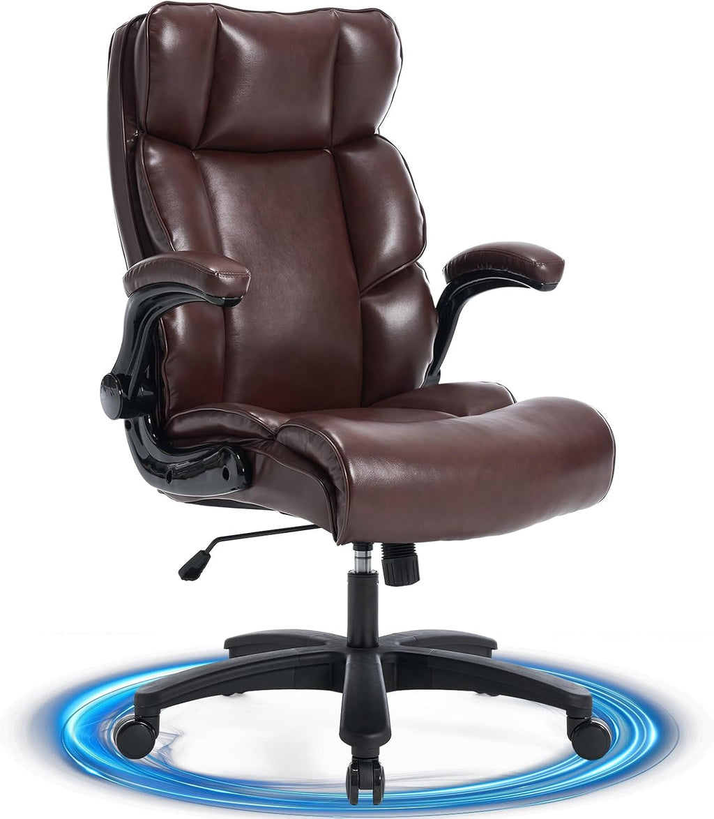 ESTRUCO Big and Tall Office Chair 500lbs Wide Seat Executive Office Desk Chair High Back Computer Gaming Chair,Flip-Up Armrest,Lumbar Support Computer Chair for Heavy People(Brown,Classical)