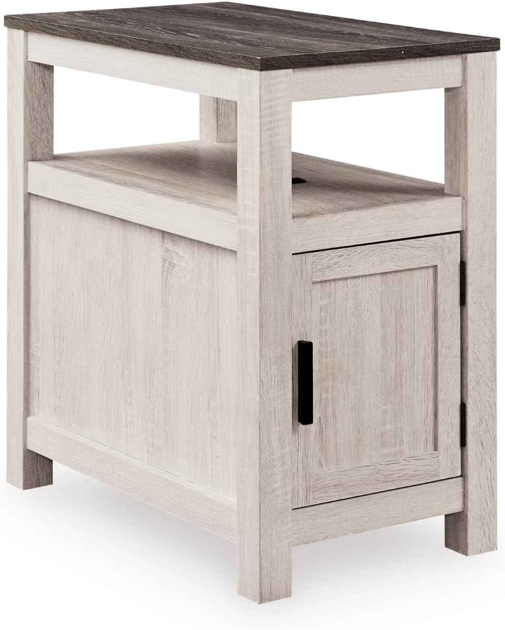 Signature Design by Ashley Fendenmore Farmhouse Chairside End Table with Storage and USB Ports, Gray & White