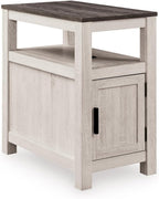 Signature Design by Ashley Fendenmore Farmhouse Chairside End Table with Storage and USB Ports, Gray & White