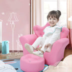 Toddler Chair, Toddler Chairs Comfy, Princess Kids Couch with Ottoman, Toddler Couch with Wooden Frame and PVC Leather, Kids Sofa for Girls and Boys, Ideal for Bedroom, Living Room