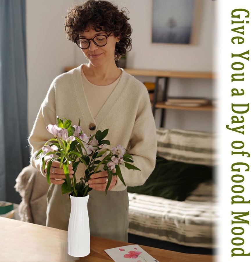 Unbreakable Vase for Flowers,White Plastic Vase Minimalist Style Suitable for Modern Home Decoration Living Room Dining Table Centerpiece Perfect Wedding Birthday Gift Giving