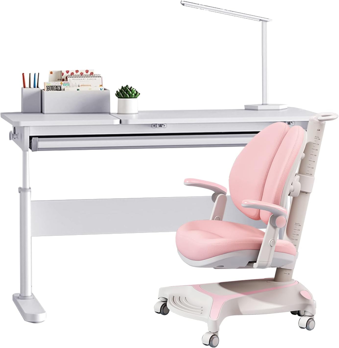 FCD Kids Desk and Chair Set, Wooden Adjustable Height Ergonomic Study Desk with Adjustable Chair for Kids 4-17 Years Old