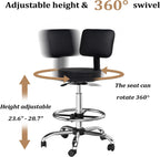 OmySalon Drafting Chair,Ergonomic Office Desk Chair with Back Support,Tall Adjustable Rolling Stool with Footrest & Thick Seat Cushion,Computer Chair for Salon Medical Spa Home Bar Kitchen, Black
