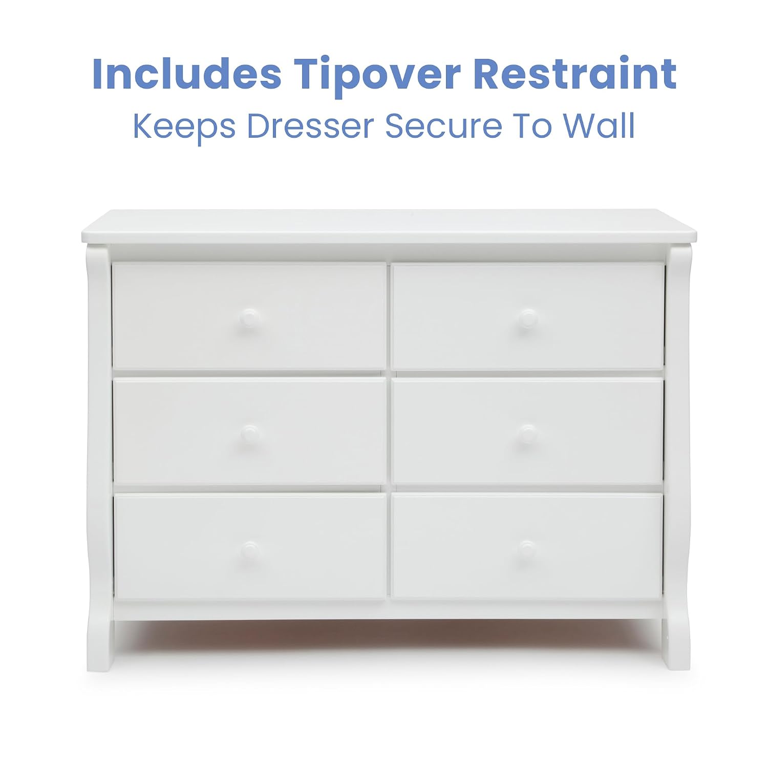 Delta Children Universal 6 Drawer Dresser with Interlocking Drawers - Greenguard Gold Certified, White