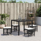 Set of 4 Poly Rattan Outdoor Stools with Removable Cushions, Black and Cream Patio Stool Set, Powder-Coated Steel Frame, 242.5 lbs Capacity for Adults