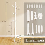Solid Wood Coat Rack Stand, Morden Heavy Duty Coat Hanger Stand with 9 Hooks, 3 Adjustable Size Sturdy Coat Tree for Living Room, Entryway, Office, Hallway, White