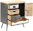 Mid-Century Modern Sideboard in Natural Mango Wood with Steel Accents, 4 Drawers and Spacious Cupboard for Living Room Dining Room Hallway Storage, Industrial Style Durable