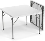 VINGLI White Card Square Table, 38 inch Foldable Legs Full Table Top, Easy to Set up and Store, Folding Portable for Game Puzzles, Gathering, Party, Dining, Indoor, Outdoor, Outside