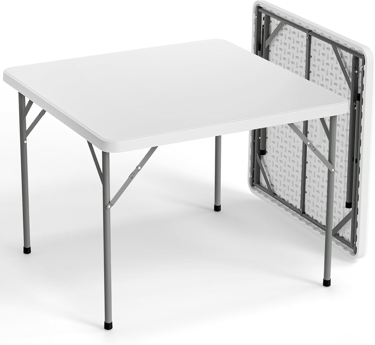 VINGLI White Card Square Table, 38 inch Foldable Legs Full Table Top, Easy to Set up and Store, Folding Portable for Game Puzzles, Gathering, Party, Dining, Indoor, Outdoor, Outside