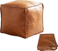 Faux Leather Unstuffed Pouf Ottoman – Square Floor Cushion Cover with Zipper Wear-Resistant & Easy to Clean Ideal for DIY Footrest or Home Storage（No Filler）