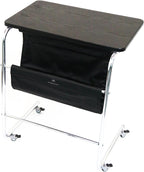 C-Shaped End Table, Movable Side Table for Couch, Sofa Table with Wood Top and Chrome Frame for Living Room, Bedroom, Bedside, Four Flexible Wheels, Black and Silver