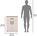 Pantry Organizer Cabinet, 33" H with Drawer, Shelves & Doors, Ivory/Natural Oak, Kitchen Storage Solution