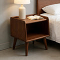 Solid Beech Wood End Tabld Nightstand Bedside Table Modern Night Stand Minimalist Bedside Storage Cabinet Wooden End Table for Bedroom (Walnut,1)