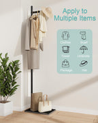 Yawinhe Metal Coat Racks with Square Base,L-Shaped Clothes Stand,Black | Freestanding Hall Tree for Bedroom;Clothes Hanger Stand Suitable for Entryway; Stable Clothing Rack for Hallway