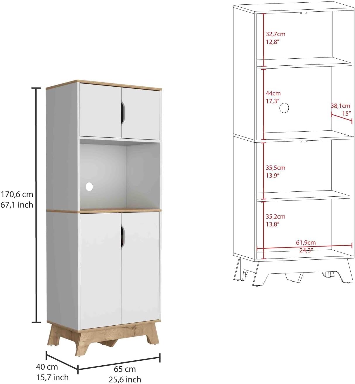 Pamplona Microwave Tall Cabinet - Light Oak & White Finish for Kitchen Storage