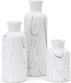 Modern Ceramic Flower Vase Set of 3, Minimalist Vase for Home Decor, Decorative Vase for Table Entryway Mantel Centerpiece Living Room Bathroom Bedroom (White Gray Marble)