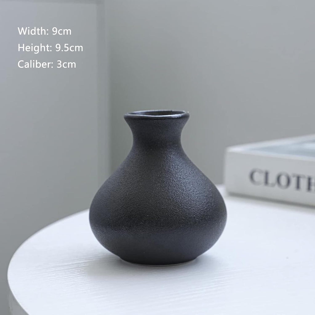 Black Ceramic Vase Set of 5 - Small Bud Vases for Flowers, Mini Decorative Vases for Rustic Weddings & Home Decor | Assorted Floral Arrangement Centerpieces for Table, Cabinet, Living Room & Entryway