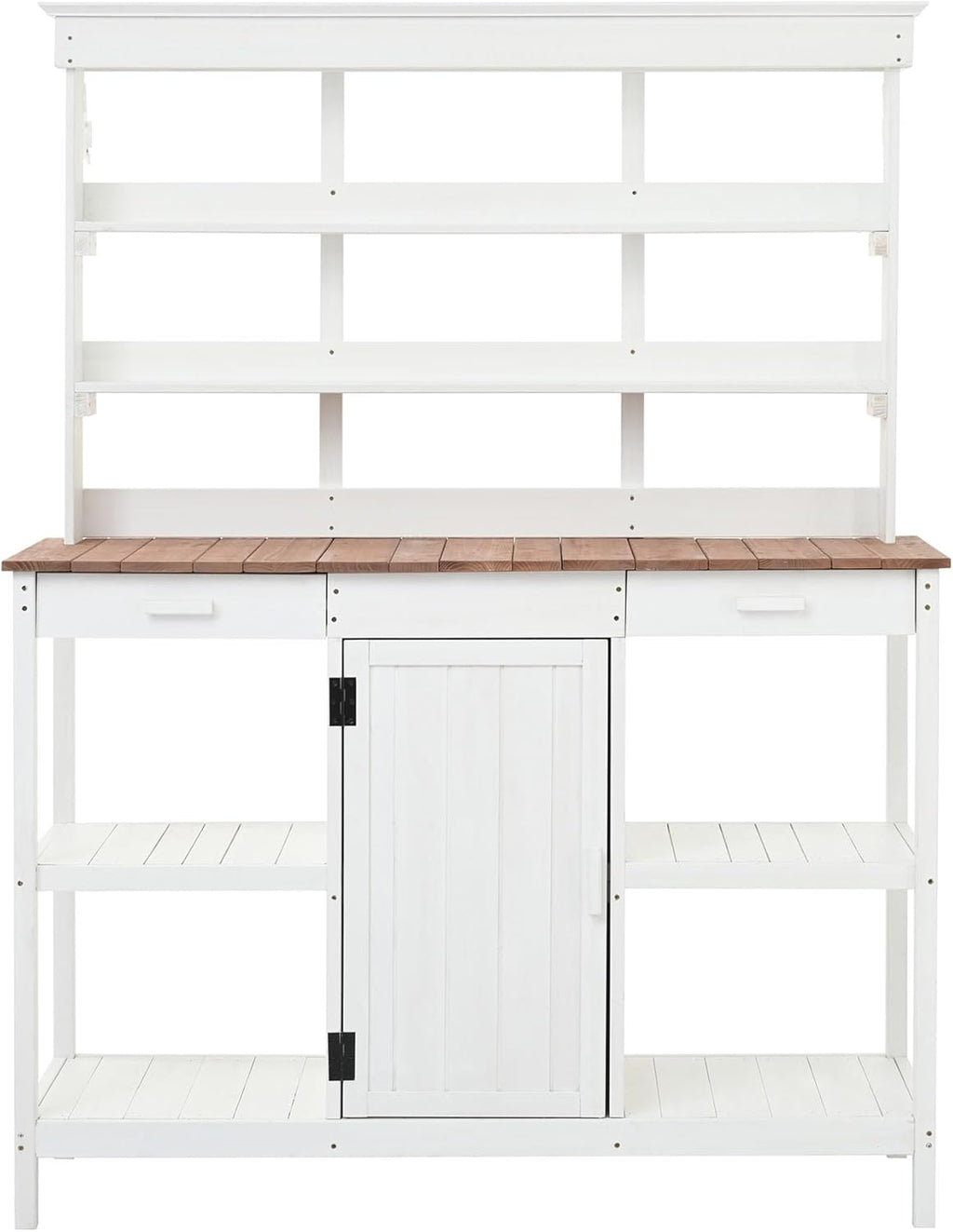 66” Large Outdoor Potting Table with 2 Drawers, Cabinet, Open Shelves, Wooden Potting Bench for Garden, Patio, Farmhouse, Backyard, Spacious Workstation (White, 66")