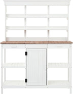 66” Large Outdoor Potting Table with 2 Drawers, Cabinet, Open Shelves, Wooden Potting Bench for Garden, Patio, Farmhouse, Backyard, Spacious Workstation (White, 66")
