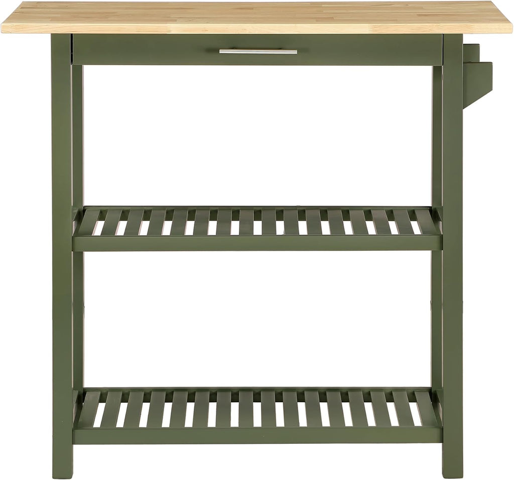 Convenience Concepts Designs2Go 3 Tier Butcher Block Kitchen Prep Island 40" - 3 Tier Modern Cooking Cart with Drawer, Food Serving Station for Kitchen, Dining Room, Dark Green Sage