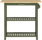 Convenience Concepts Designs2Go 3 Tier Butcher Block Kitchen Prep Island 40" - 3 Tier Modern Cooking Cart with Drawer, Food Serving Station for Kitchen, Dining Room, Dark Green Sage