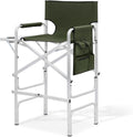 MoNiBloom 44.5'' Tall Makeup Artist Director Chair, Foldable Portable Aluminum Frame Folding Chair with Side Table, Cup Holder and Storage Pockets, 250 lbs Capacity, Dark Green