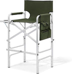 MoNiBloom 44.5'' Tall Makeup Artist Director Chair, Foldable Portable Aluminum Frame Folding Chair with Side Table, Cup Holder and Storage Pockets, 250 lbs Capacity, Dark Green