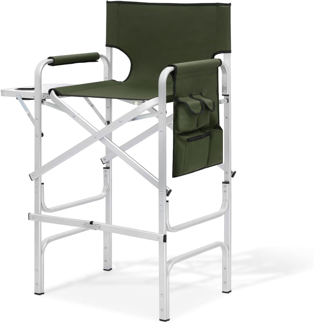 Magshion Tall Director Chair for Vendors & Makeup Artists, 31" Seat Height, 250 lbs Capacity, Portable Folding Chair w/Side Table, Side Pocket & Cup Holder for Booths, Craft Fairs, Camping, Dark Green