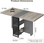 GarveeHome Folding Dining Table, Space Saving Farmhouse Dining Table for 4 Storage Shelf, 6 Wheels Multipose Expandable Kitchen Drop Leaf Table for Small Spac