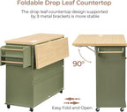 60.2" Kitchen Islands with Storage, Kitchen Island Cart with Trash Can Storage Cabinet, Rolling Kitchen Island Table with Drop Leaf & Power Outlet & Spice Rack & Towel Rack & Knife Holder, Green
