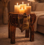End Table, Handmade Wooden Elephant Side Table, Small Round End Table, Nightstand with Tapered Legs, for Small Spaces, Living Room, Bedroom, Rustic Wooden Stools