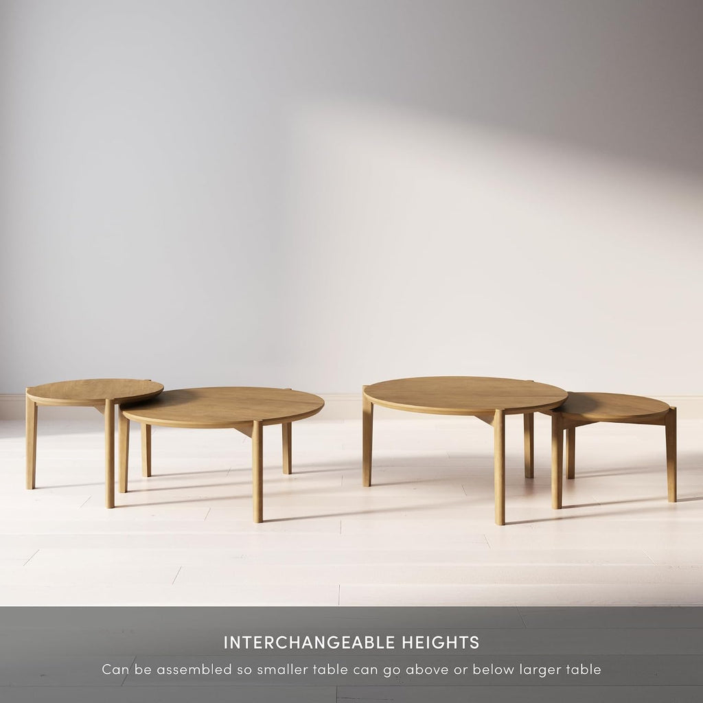Nathan James Kendall Round Modern Nesting Coffee Set of 2, Stacking Living Room Accent Tables, Light Brown