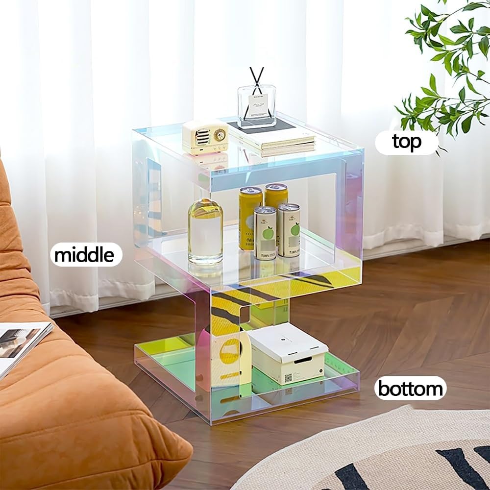 Modern Acrylic Side Table, Clear Acrylic Nightstand, Multifunctional End Table, 3-Tier, No Assembly Required