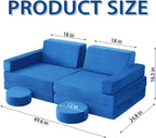 Modular Kids Play Couch, Kids Sectional Couch Sofa, Bedroom and Playroom Convertible Foam for Toddlers, Floor Cushion for Imaginative Boys and Girls (Dark Blue-Suede)