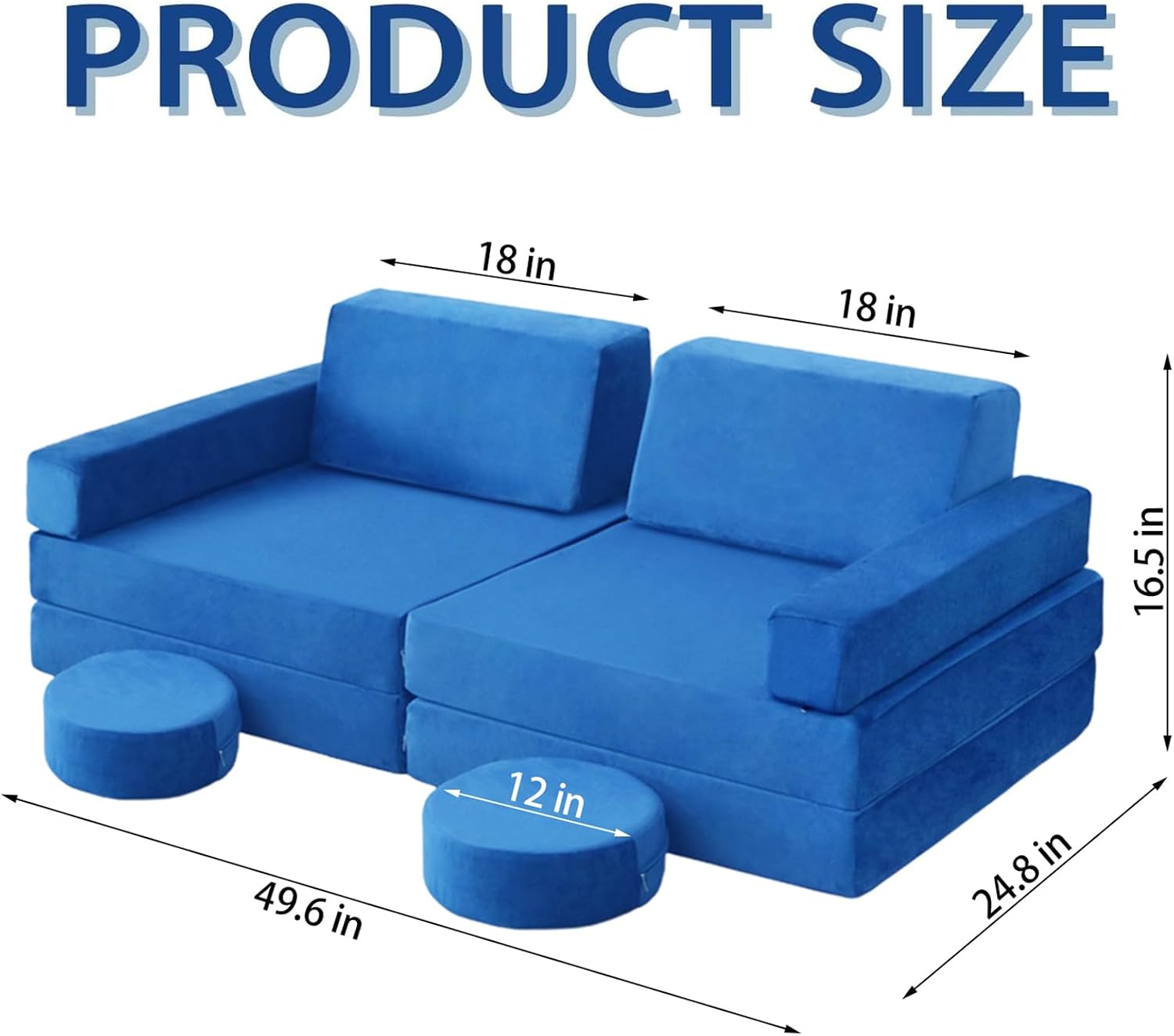 Modular Kids Play Couch, Kids Sectional Couch Sofa, Bedroom and Playroom Convertible Foam for Toddlers, Floor Cushion for Imaginative Boys and Girls (Dark Blue-Suede)