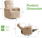 Oversized Power Recliner with Massage and Heat, Swivel Rocker Recliner with Adjustable Headrest, Glider Recliner Nursery Chair with 2 Pillows, rocking nursery recliner for Living Room,Chenille Beige