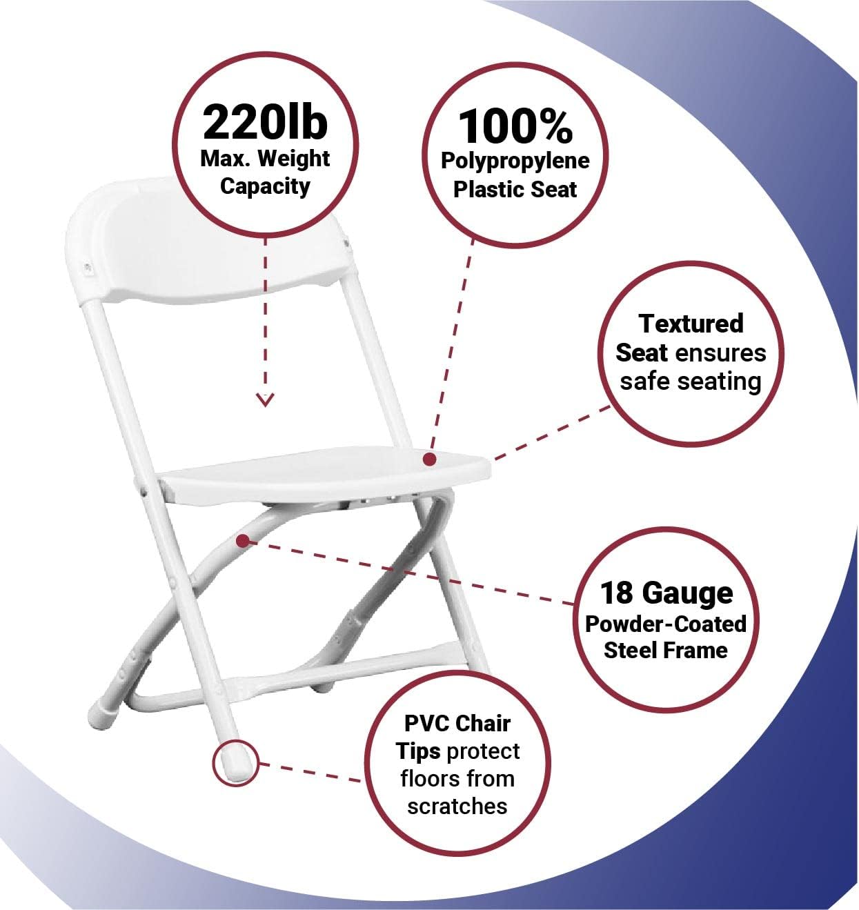TentandTable Kids Folding Plastic Chair with Metal Frame, Lightweight Stackable Toddler Chairs for Classroom Table Desk Parties Events Weddings and Home Use, White Pack of 20 Chairs