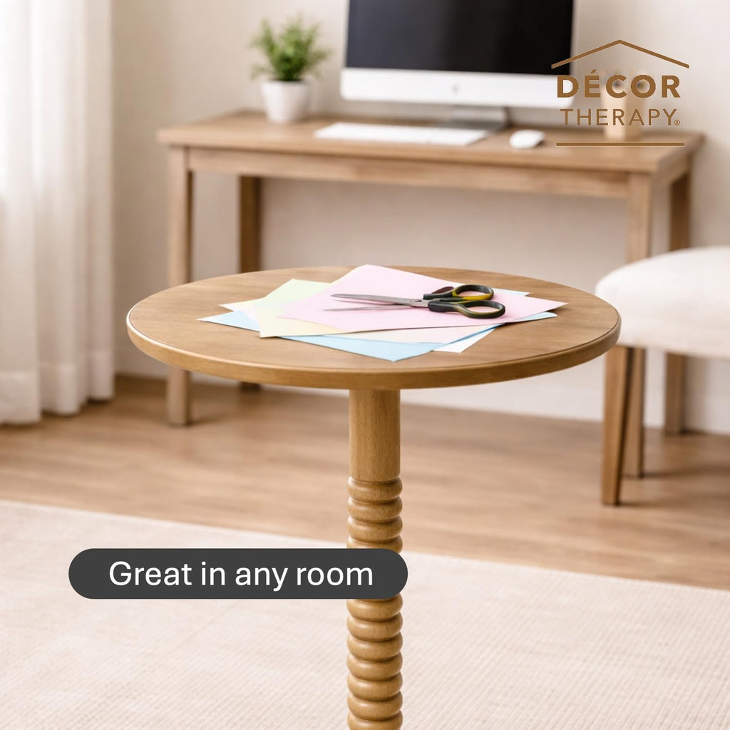 Decor Therapy Crewe Round Contemporary Side Table, Pedestal Base, High Top Cocktail Table for Kitchen or Living Space - Medium Wood