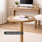 Decor Therapy Crewe Round Contemporary Side Table, Pedestal Base, High Top Cocktail Table for Kitchen or Living Space - Medium Wood