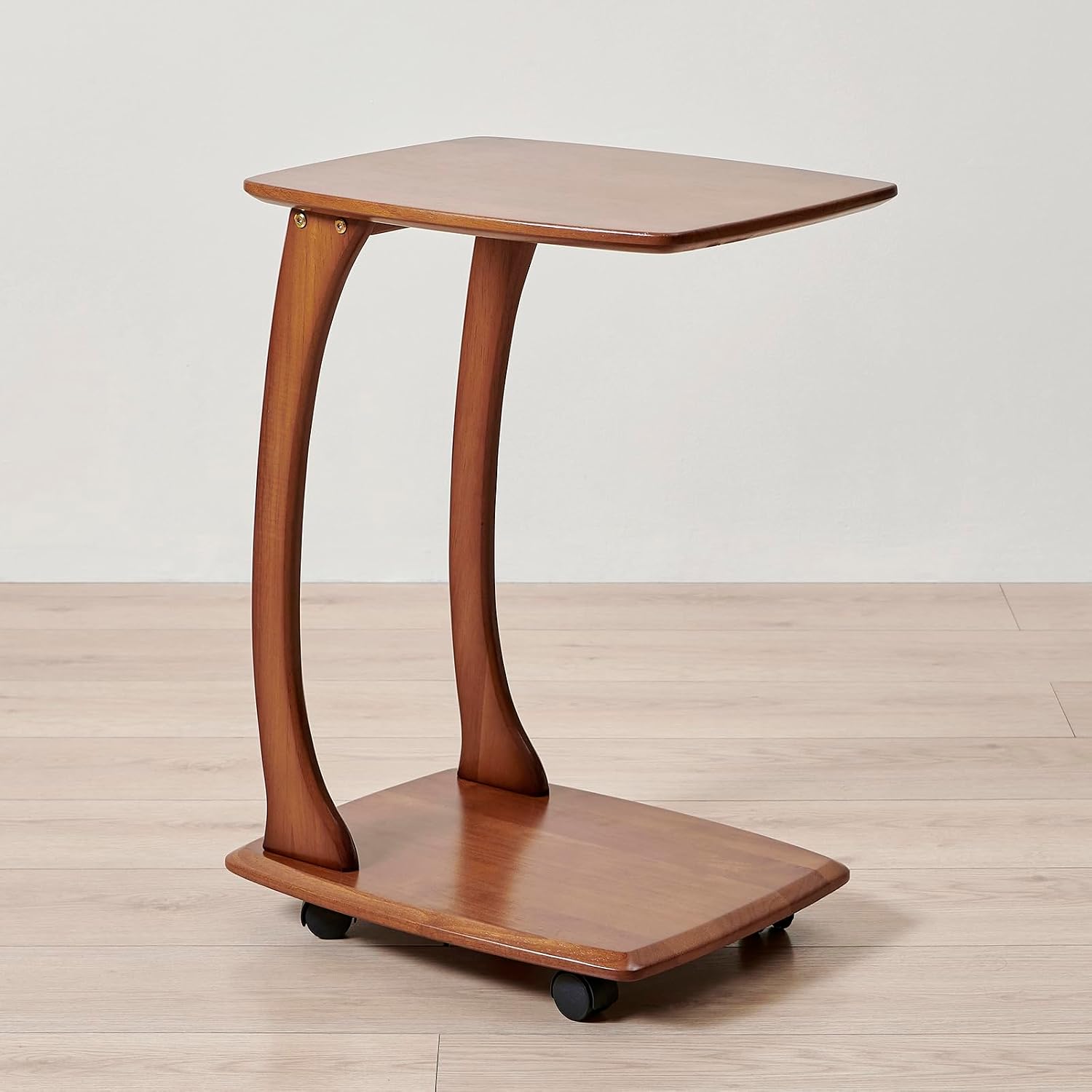 C-Shaped End Table with Wheels,Walnut Color(18.1" Dx13.7 W x24.8 H) | Rolling Side Table,C Table with Wheels,TV Tray Table,Couch Table that Slide Under for Living Room,Bedroom