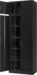 Wanfu Metal Storage Cabinet, 87" H x 32" W x 16" D Locking Storage Cabinets with 4 Adjustable Shelves and Top Cabinet for Office, Garage, Home-Black