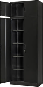 Wanfu Metal Storage Cabinet, 87" H x 32" W x 16" D Locking Storage Cabinets with 4 Adjustable Shelves and Top Cabinet for Office, Garage, Home-Black