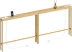 ELYKEN Bamboo Narrow Console Table with Charging Station, 2 Pack Slim Sofa Table Behind Couch, Entryway Table with Outlets for Living Room, Hallway, 5.9 x 39.4 x 31.1in, Natural