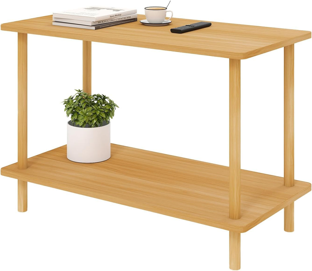 Funecy 2-Tier End Table, Sofa Side Table with Storage, Narrow Side Table, Bedside Table for Bedroom，for Living Room and Small Space (Natural)