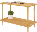 Funecy 2-Tier End Table, Sofa Side Table with Storage, Narrow Side Table, Bedside Table for Bedroom，for Living Room and Small Space (Natural)